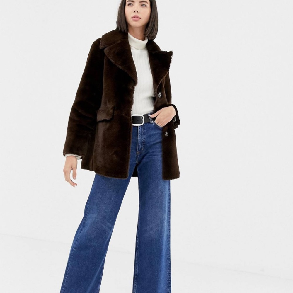 Warehouse Brown Teddy Coat Jacket - Picture 3 of 5